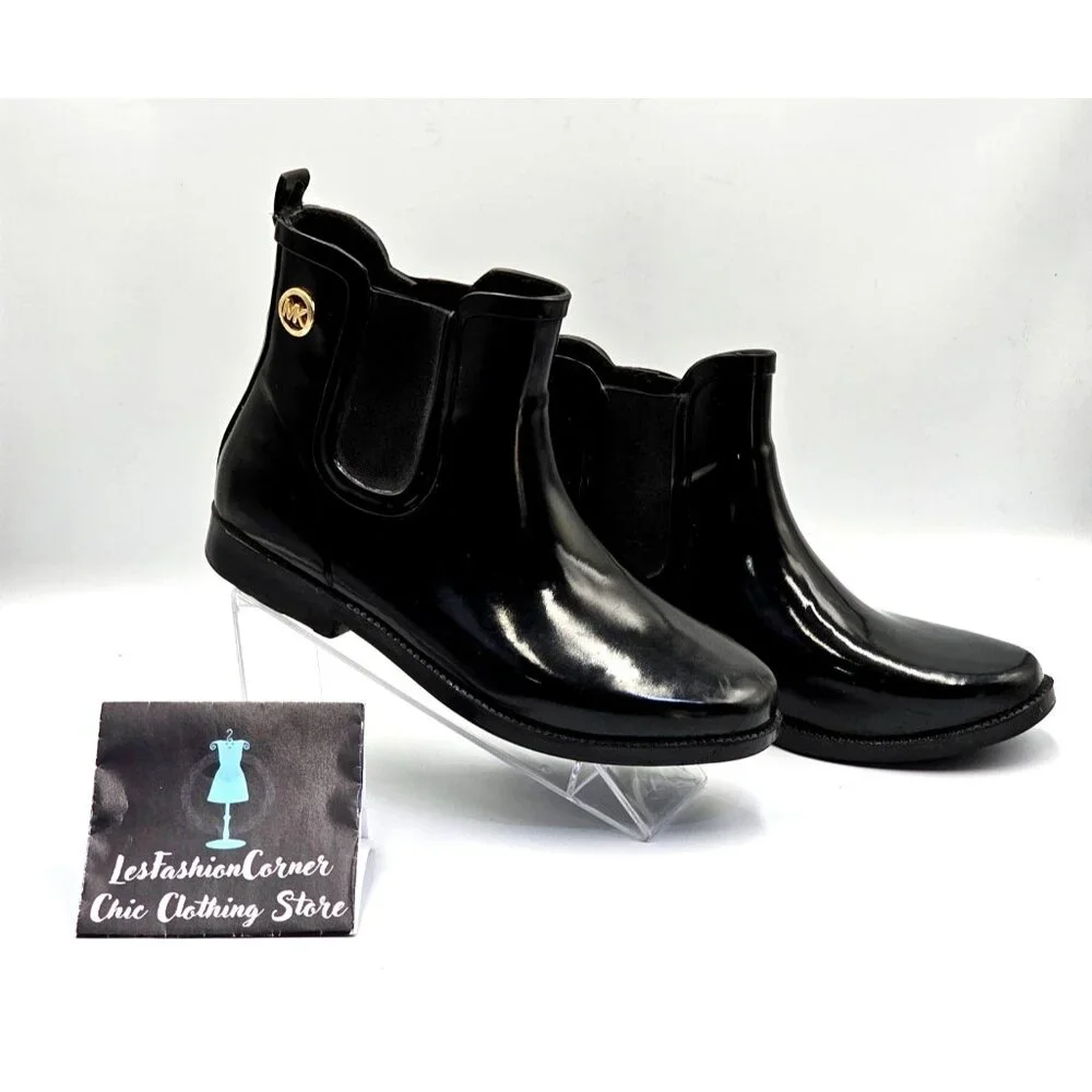 Michael Kors Women's Black Rubber Waterproof Chelsea Rain Boots Size 8 2378 - Picture 4 of 16